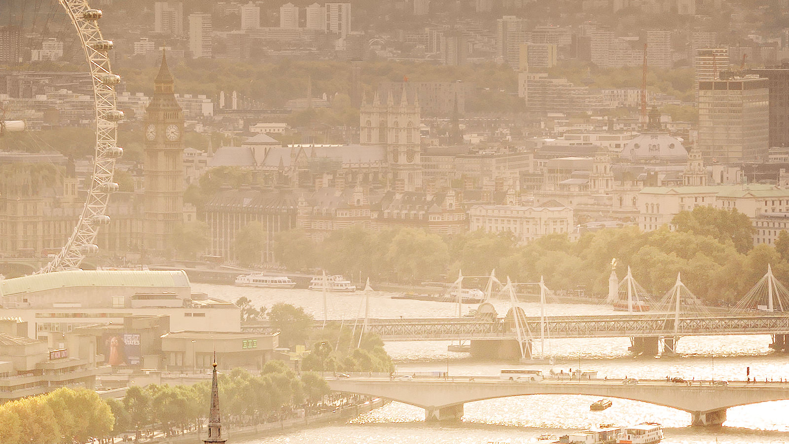 London cityscape fine art photography prints - Rays Over London Detail - Big Ben and the London Eye can be seen in this image.