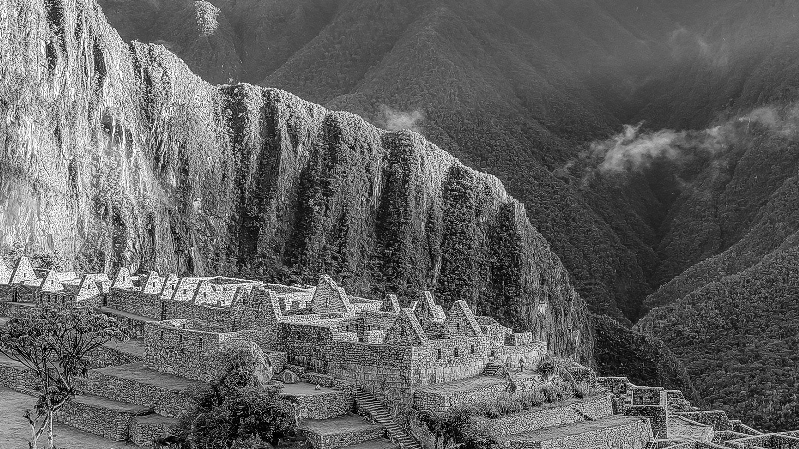 Machu Picchu Black & White, Landscape Framed / Unframed