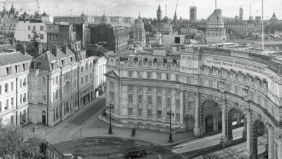 Admiralty Arch - Black and White Fine Art Print, view of Admiralty Arch, London with Big Ben and the Houses of Parliament.