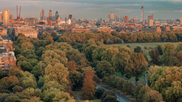 Hyde Park 2011 - Panoramic view of Hyde Park with the City of London and Canary Wharf in the distacne. London Fine Art Photographic Print.