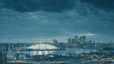 London from Greenwich - View of the Canary Wharf and the Greenwich Peninsula. Framed Photo Print of London.