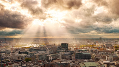 Rays Over London - Panoramic Fine Art Photo Print of the London Skyline featuring may famous landmarks.